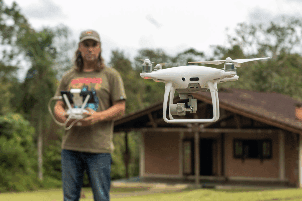 Imagem de homem pilotando um drone