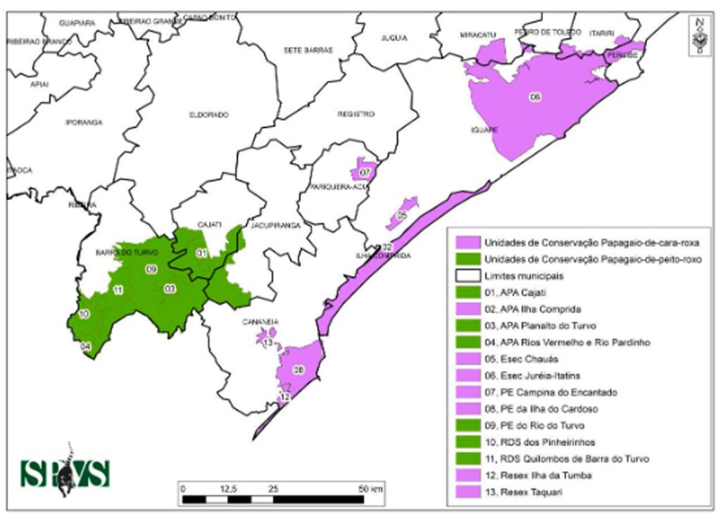 Imagem do mapa das UCs participantes dos esforços de conservação das espécies.